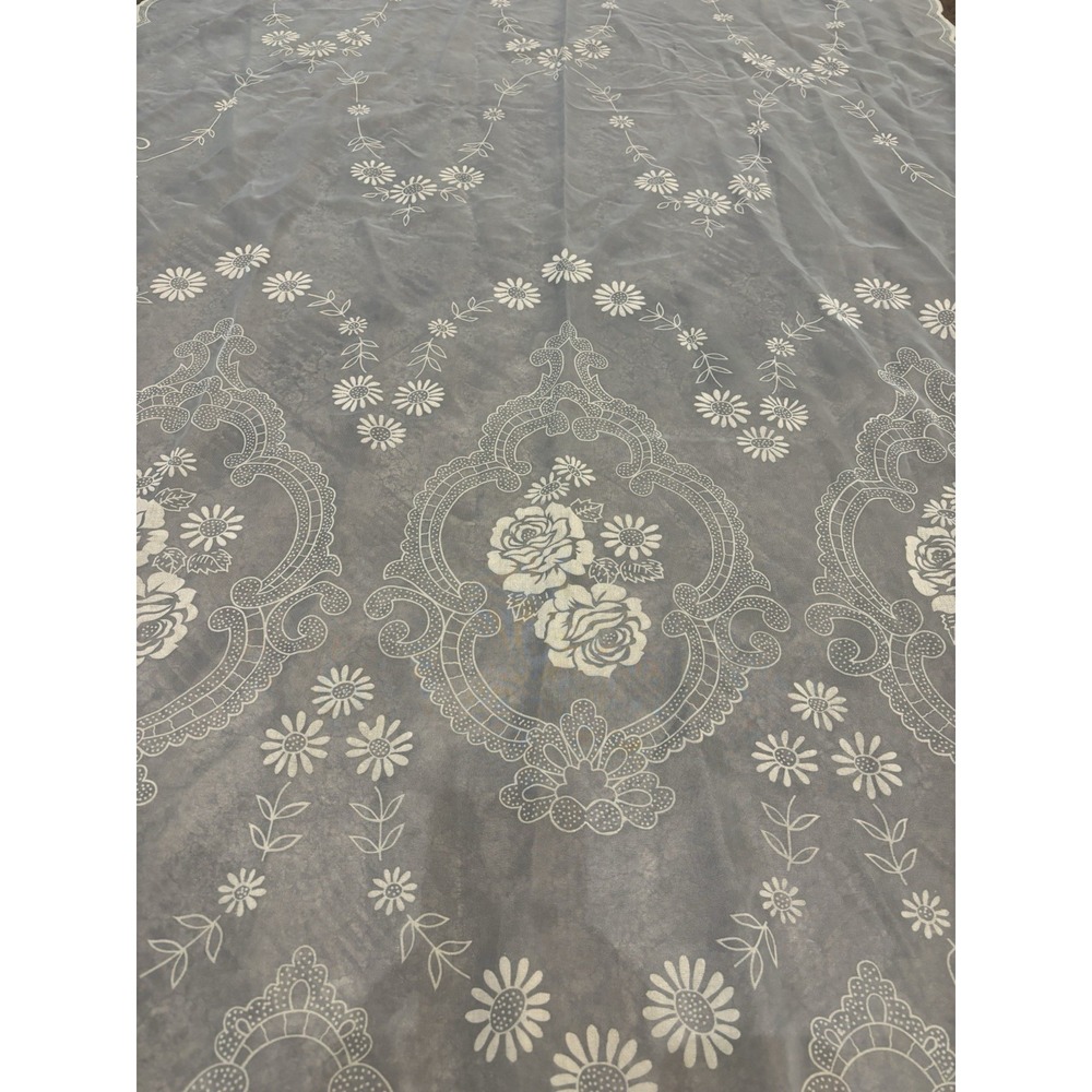 Vintage 1960s  Curtains  Baby Blue  Sheer Embroidery Scalloped X2